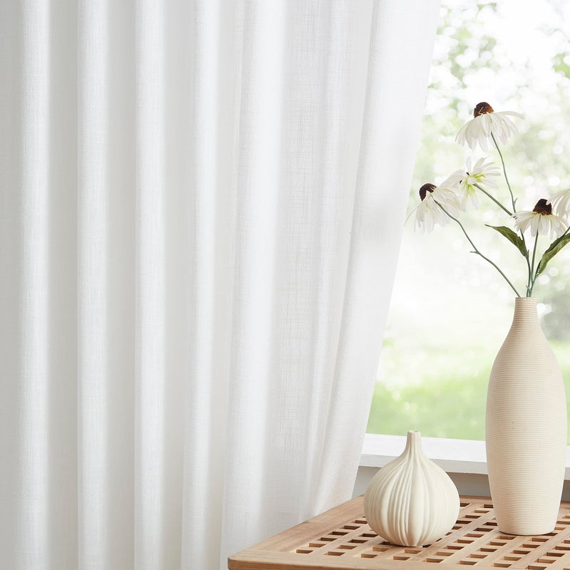 Vision Home White Pinch Pleated Semi Sheer Curtains Textured Light Filtering Window Curtains 112 inch for Living Room Bedroom Patio Rayon Blended Pinch Pleat Drapes with Hooks 1 Panel 60"" Wx112 L - Image 3